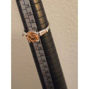 Sterling Silver Citrine-Colored Solitaire Ring – Size 8